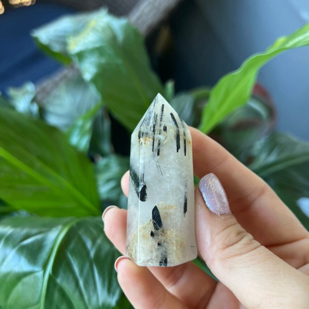 Small Tourmalinated Clear Quartz Crystal Point